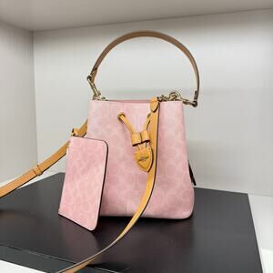 Coach Rowan Bucket Bag Pink In Signature Canvas With Charms CEA23 NWT